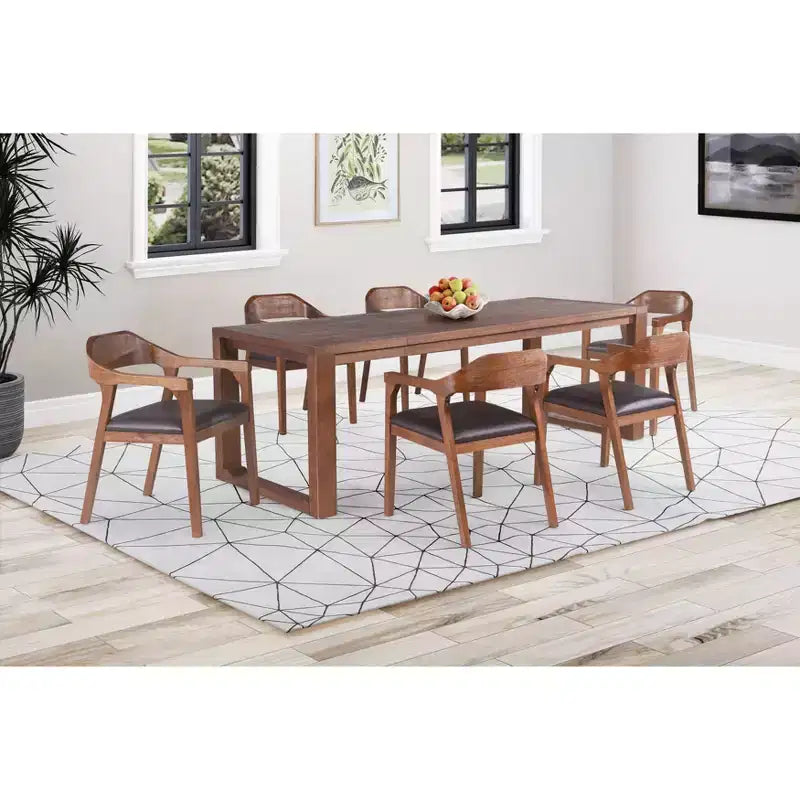 Set da 7 pezzi Rasmus con tavolo allungabile e poltroncine Castagno - Boraam: Legno di acacia, Sedie in ecopelle