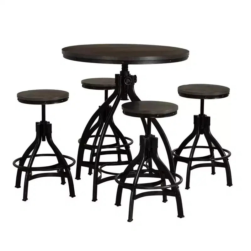 Powell 5pc Tormo Adjustable Round Counter Height Barstool Dining Set Gray