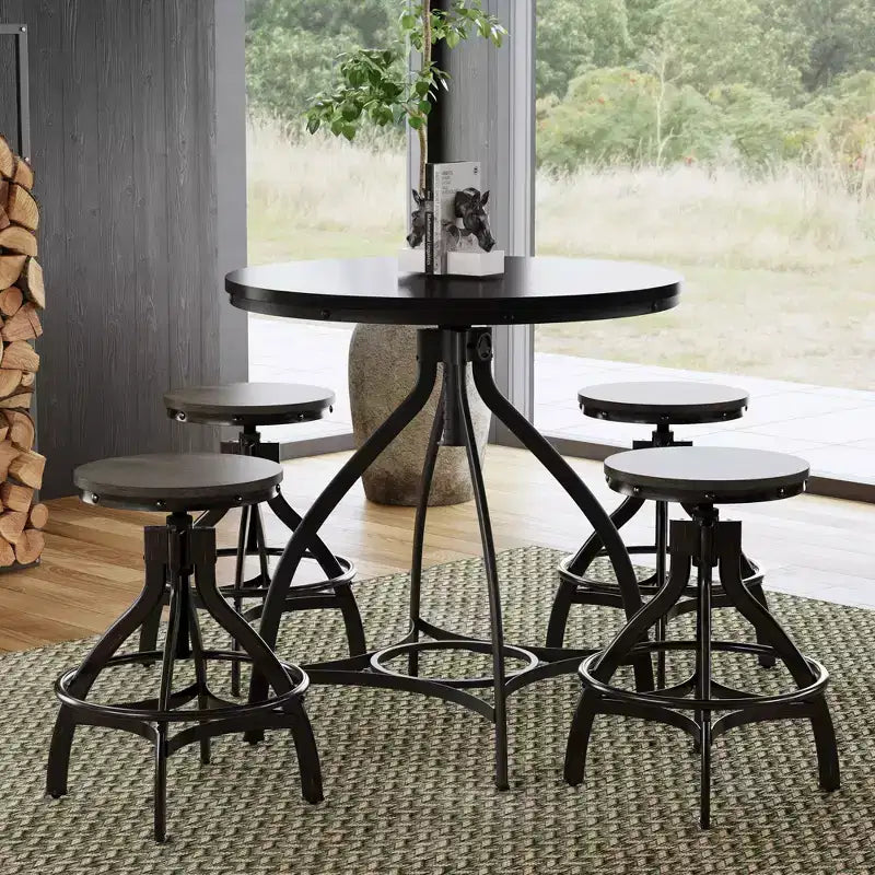 Set da pranzo Powell Tormo da 5 pezzi con sgabelli da bar regolabili rotondi altezza bancone grigio
