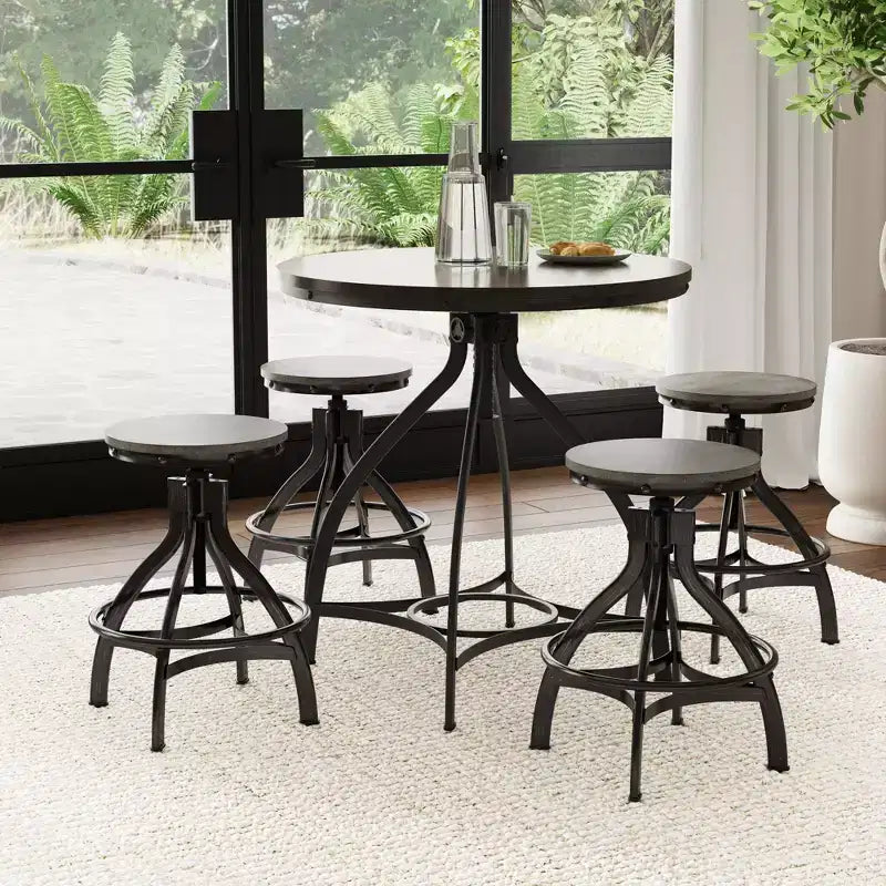 Set da pranzo Powell Tormo da 5 pezzi con sgabelli da bar regolabili rotondi altezza bancone grigio