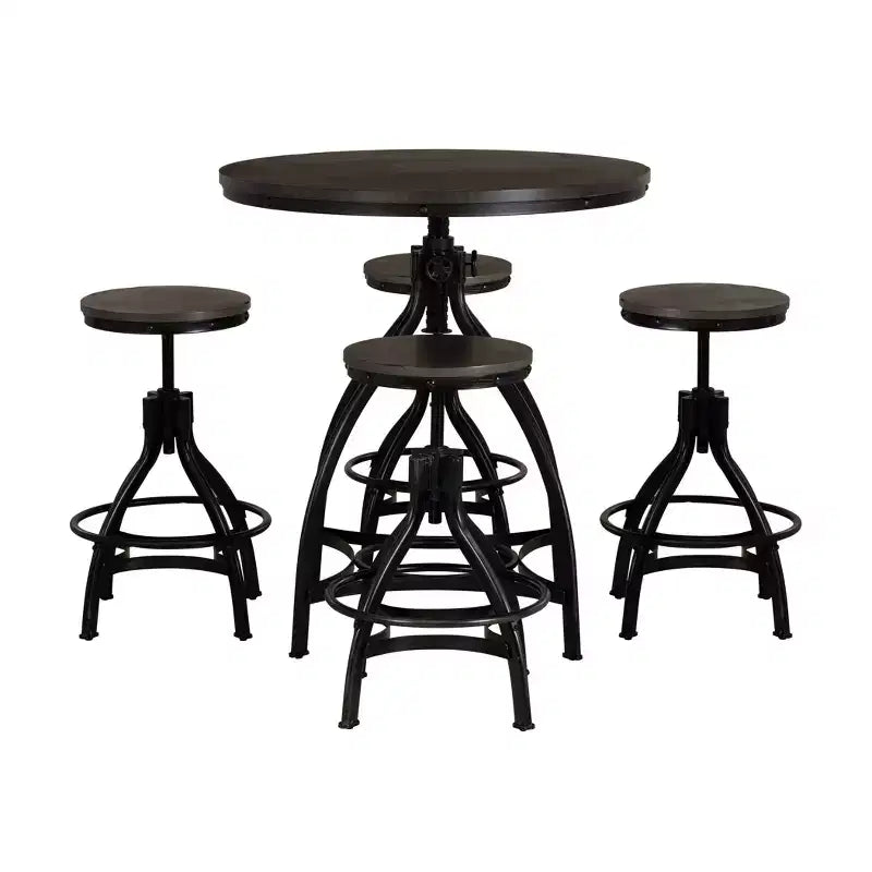 Set da pranzo Powell Tormo da 5 pezzi con sgabelli da bar regolabili rotondi altezza bancone grigio