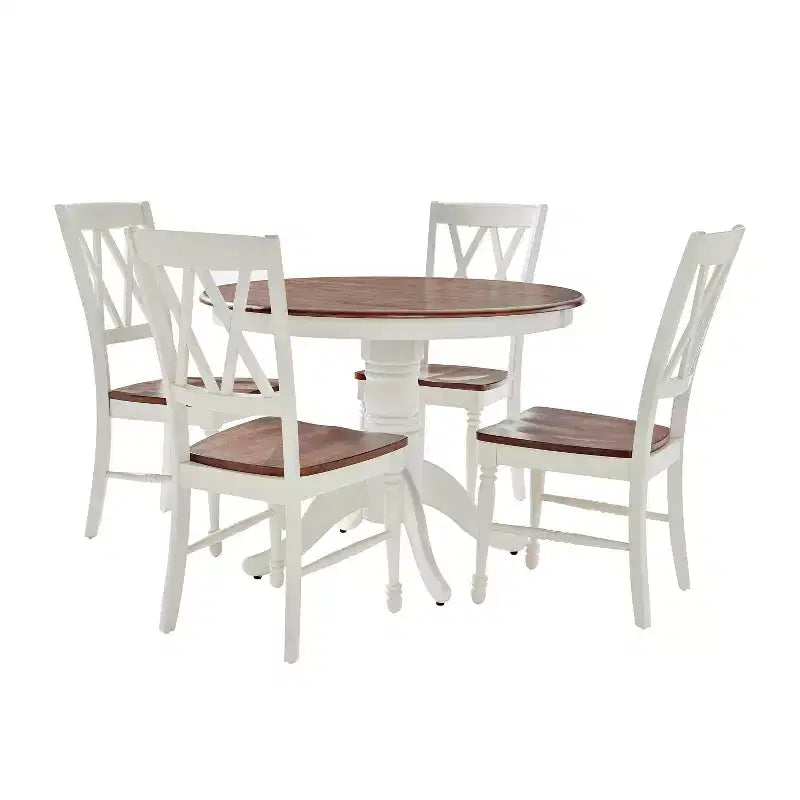 Set da pranzo Shelby rotondo 5 pezzi con 4 sedie bianco anticato - Crosley: piedistallo classico, stile rustico