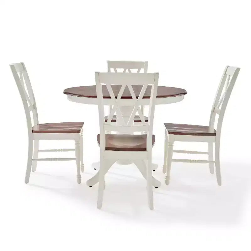 Set da pranzo Shelby rotondo 5 pezzi con 4 sedie bianco anticato - Crosley: piedistallo classico, stile rustico