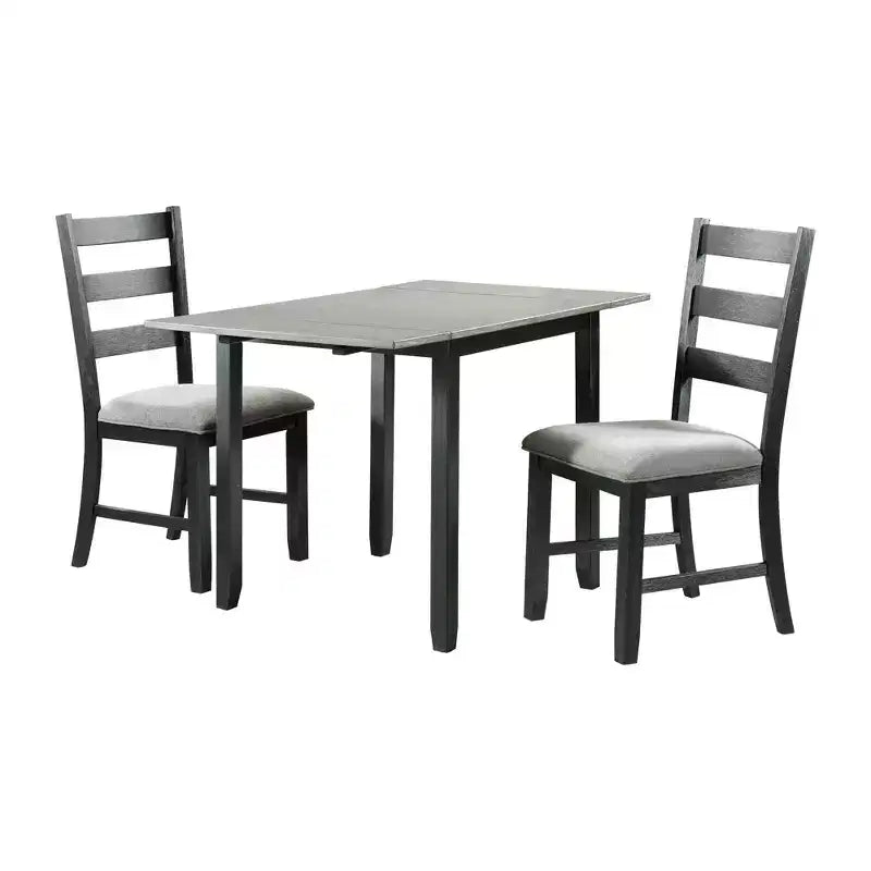 Picket House Furnishings 3pc Tuttle Drop Leaf Extendable Dining Table Set and 2 Chairs Gray/Black: Modern Rectangle Shape, Upholstered Chairs