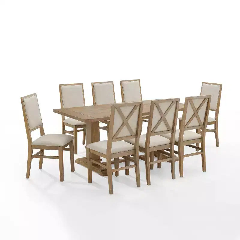 Set da pranzo Joanna da 9 pezzi con 8 sedie imbottite Rustico Marrone - Crosley