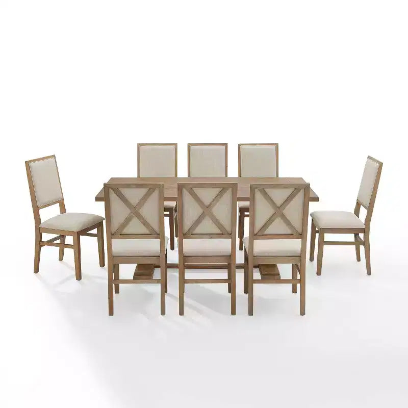 Set da pranzo Joanna da 9 pezzi con 8 sedie imbottite Rustico Marrone - Crosley