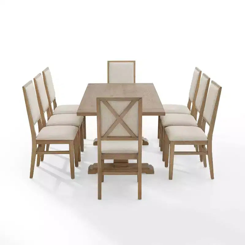 Set da pranzo Joanna da 9 pezzi con 8 sedie imbottite Rustico Marrone - Crosley