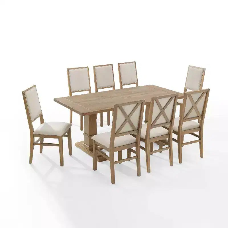 Set da pranzo Joanna da 9 pezzi con 8 sedie imbottite Rustico Marrone - Crosley
