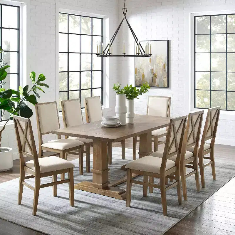 Set da pranzo Joanna da 9 pezzi con 8 sedie imbottite Rustico Marrone - Crosley