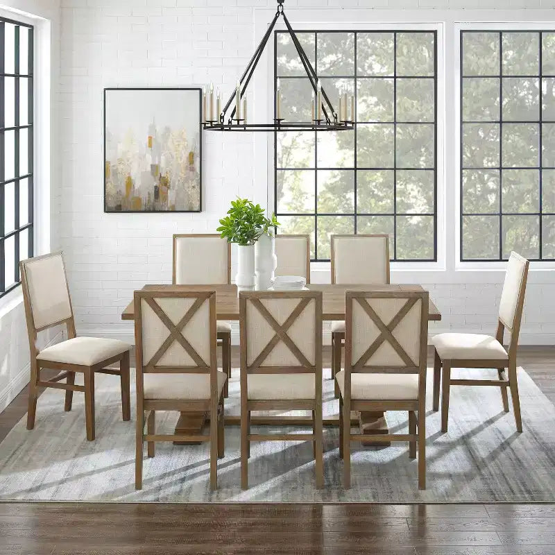 Set da pranzo Joanna da 9 pezzi con 8 sedie imbottite Rustico Marrone - Crosley