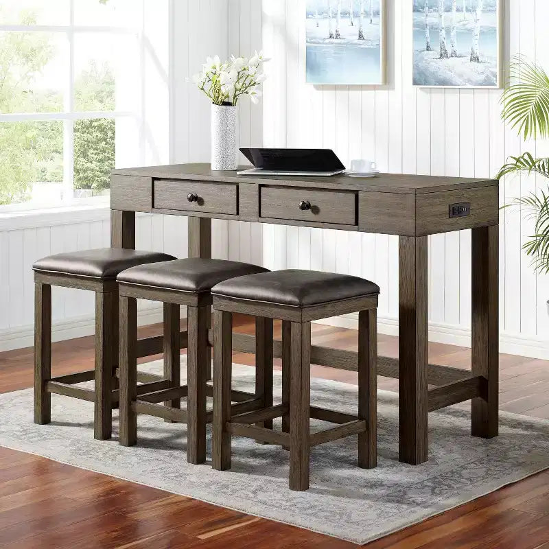 Set da pranzo 4 pezzi Cohasset altezza bancone con presa USB Grigio - HOMES: Inside + Out