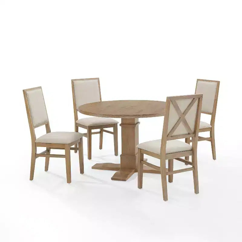 Set da pranzo rotondo Joanna 5 pezzi con 4 sedie con schienale imbottito marrone rustico - Crosley