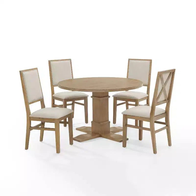 Set da pranzo rotondo Joanna 5 pezzi con 4 sedie con schienale imbottito marrone rustico - Crosley
