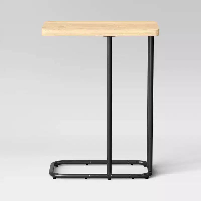 Tavolino a C con ripiano rettangolare in materiali misti legno e metallo, legno naturale - ™