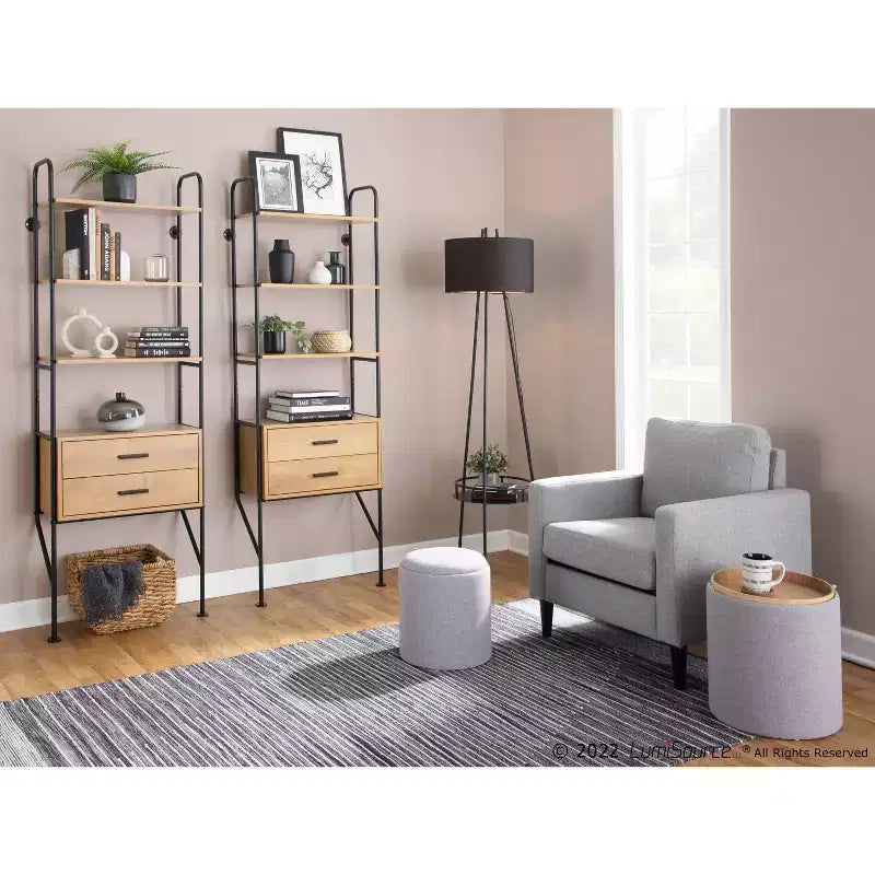 Libreria 75" in Acciaio/Legno Nero/Marrone -