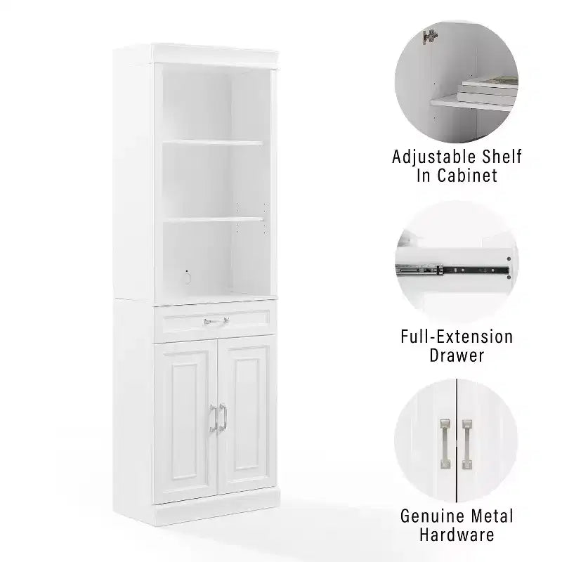 Libreria 78" Stanton Storage bianca: design tradizionale rustico, 5 ripiani regolabili, armadietto