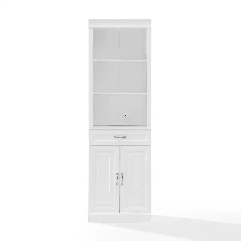 Libreria 78" Stanton Storage bianca: design tradizionale rustico, 5 ripiani regolabili, armadietto