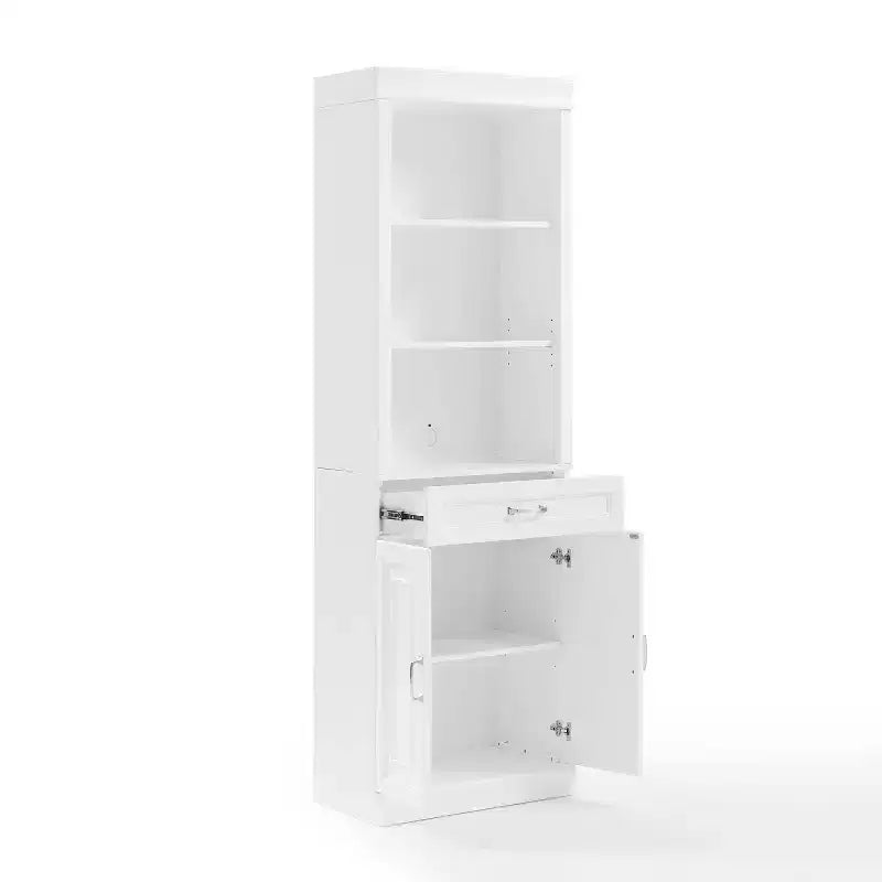 Libreria 78" Stanton Storage bianca: design tradizionale rustico, 5 ripiani regolabili, armadietto