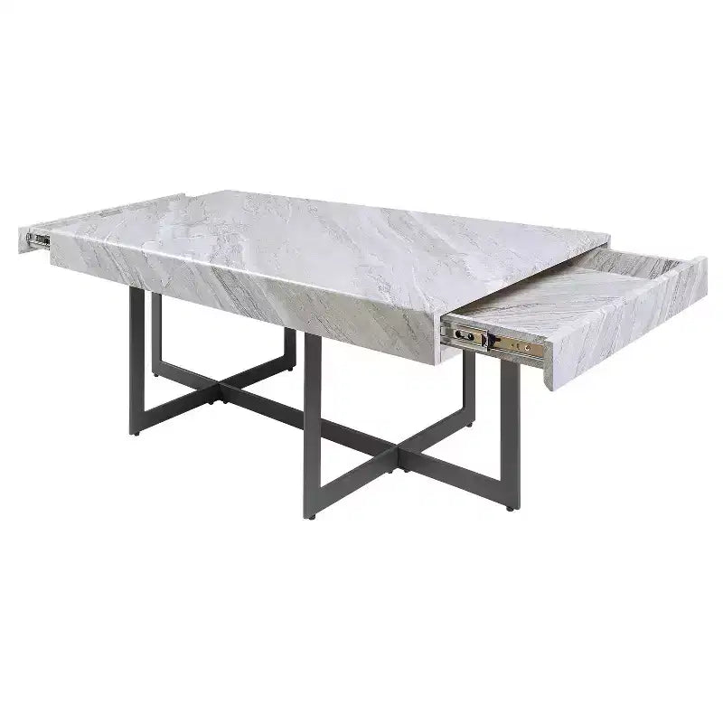 Set da 3 tavolini da caffè contemporanei Rohde con cassetti grigio/metallo color gomma -