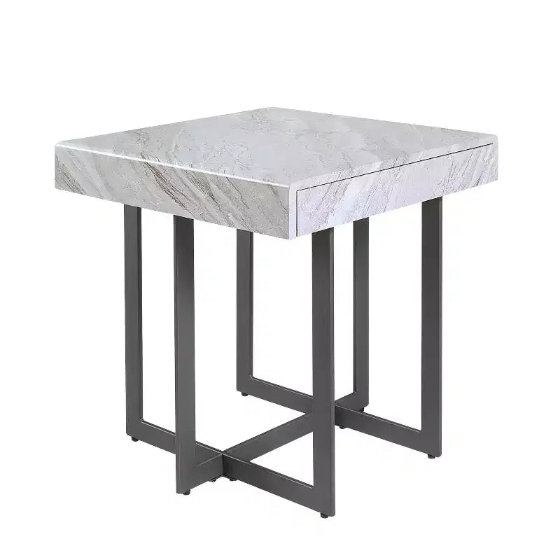 Set da 3 tavolini da caffè contemporanei Rohde con cassetti grigio/metallo color gomma -