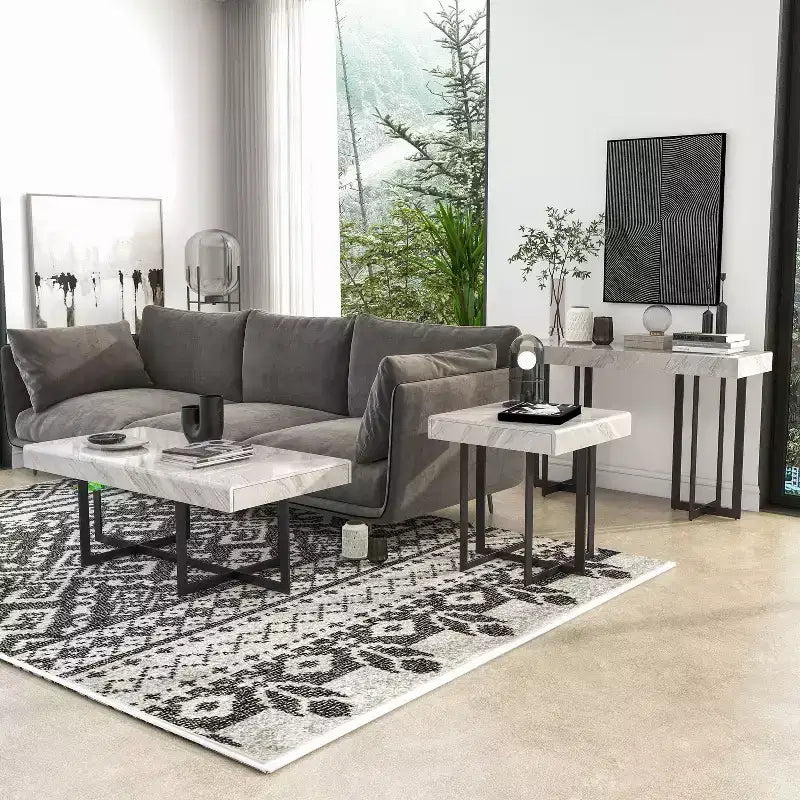 Set da 3 tavolini da caffè contemporanei Rohde con cassetti grigio/metallo color gomma -