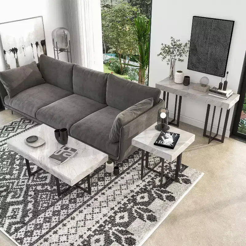 Set da 3 tavolini da caffè contemporanei Rohde con cassetti grigio/metallo color gomma -