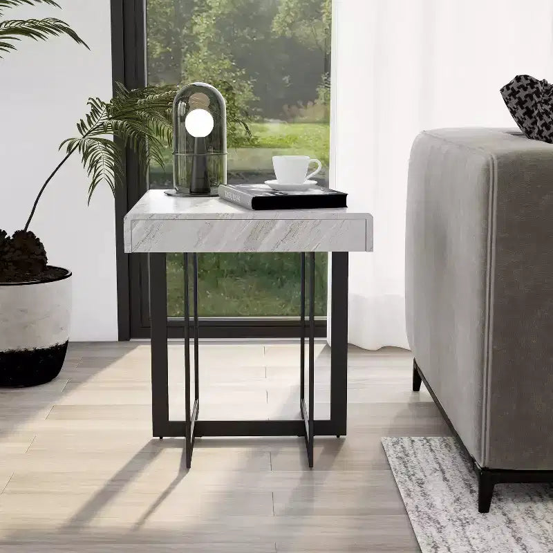 Set da 3 tavolini da caffè contemporanei Rohde con cassetti grigio/metallo color gomma -