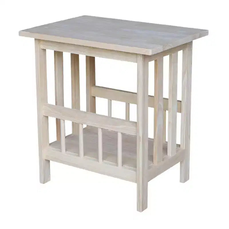 Mission Magazine End Table Unfinished - International Concepts: Hardwood Frame, Storage, Wood Legs, Rectangle Shape, 23.2" Height