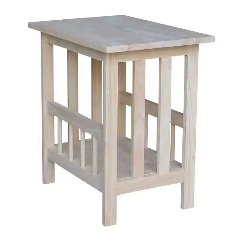 Tavolino in legno grezzo - : Struttura in legno massello, contenitore, gambe in legno, forma rettangolare, 23,2" di altezza