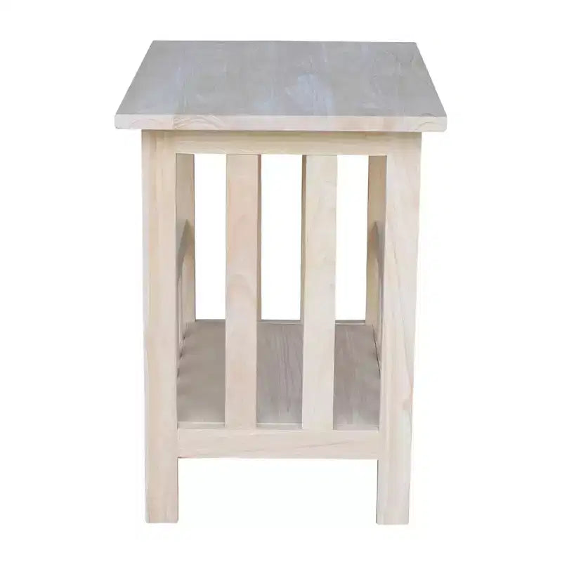 Tavolino in legno grezzo - : Struttura in legno massello, contenitore, gambe in legno, forma rettangolare, 23,2" di altezza