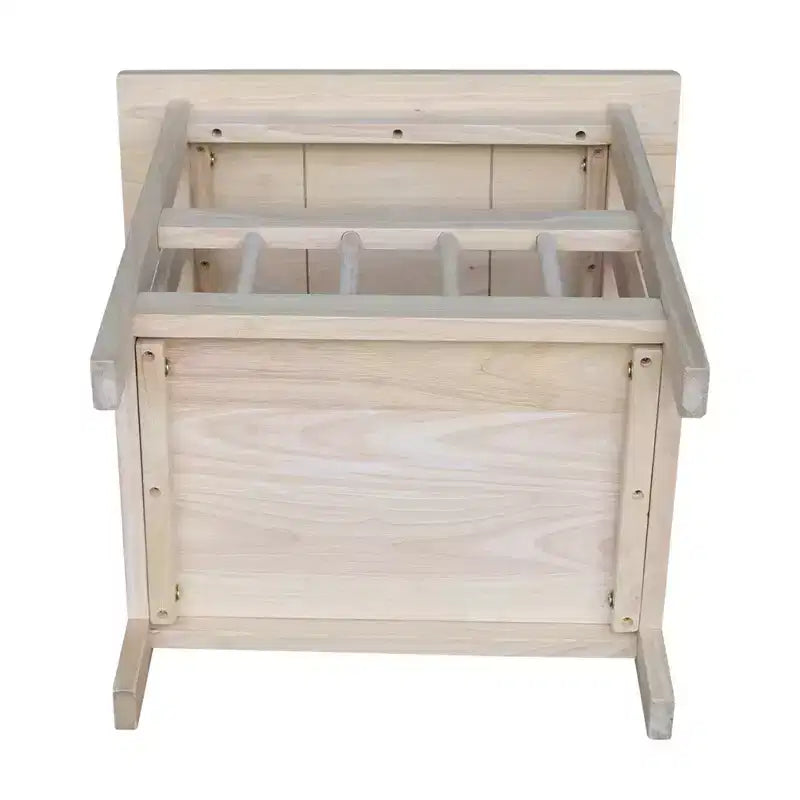 Tavolino in legno grezzo - : Struttura in legno massello, contenitore, gambe in legno, forma rettangolare, 23,2" di altezza