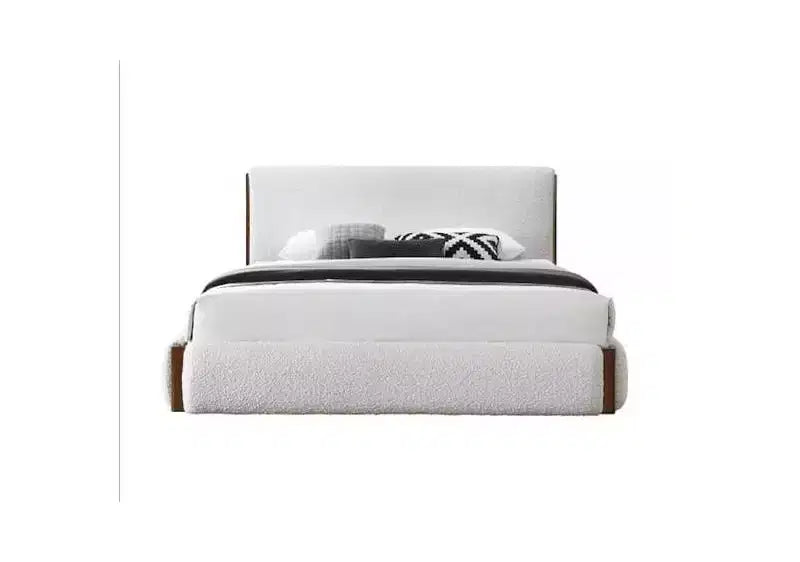Letto Eastern King 88.98" Sandro con finitura in Bouclé Bianco e Noce - : Telaio in Legno Imbottito, Lino, Piattaforma