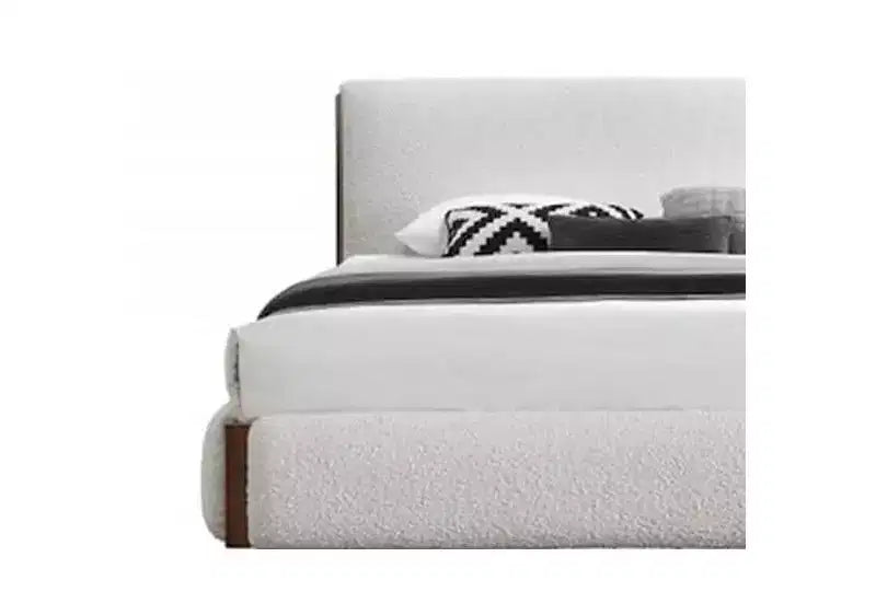 Letto Eastern King 88.98" Sandro con finitura in Bouclé Bianco e Noce - : Telaio in Legno Imbottito, Lino, Piattaforma