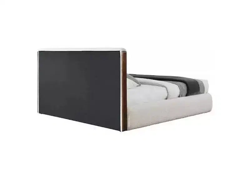 Letto Eastern King 88.98" Sandro con finitura in Bouclé Bianco e Noce - : Telaio in Legno Imbottito, Lino, Piattaforma