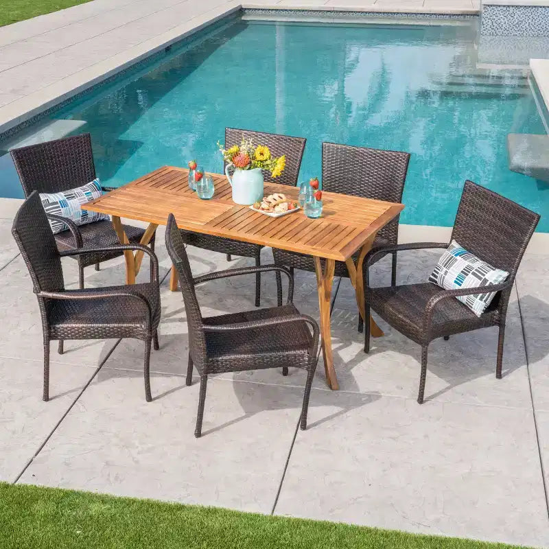 Monterey 7pc Acacia & Wicker Dining Set - Christopher Knight Home