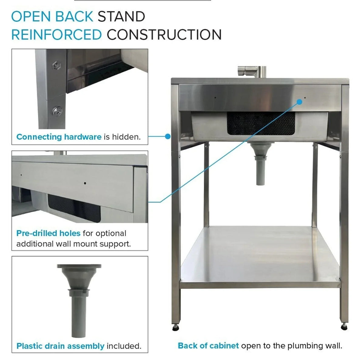 Lavello per bucato e supporto Transolid EWS-2422S in acciaio inossidabile, 24" L x 22" P x 35" A - 24" x 22"