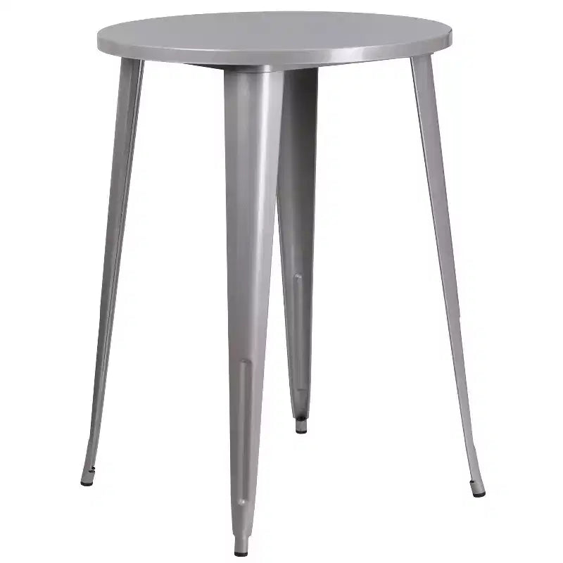 Set tavolo da bar rotondo da 30 per interni-esterni in metallo di grado commerciale Flash Furniture con 4 sgabelli senza schienale con sedile quadrato