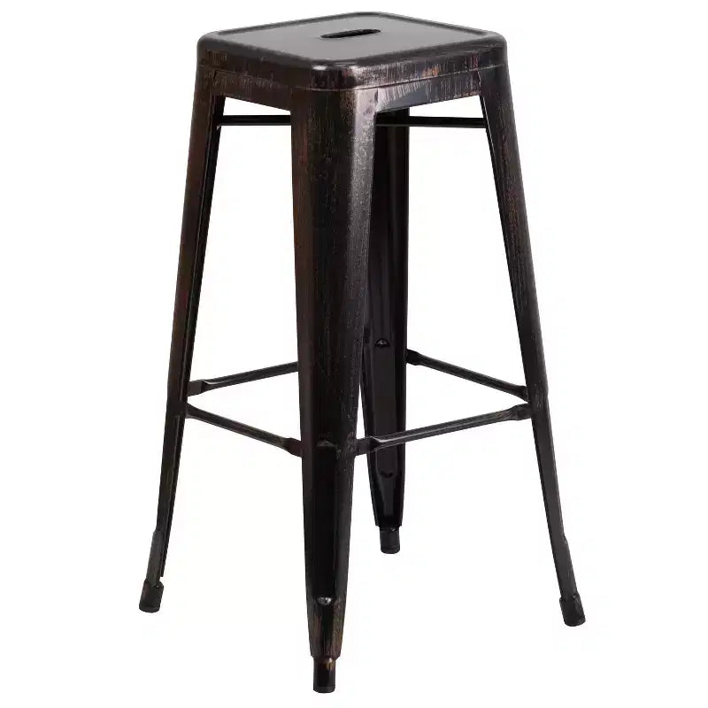 Flash Furniture Set Tavolo da Bar Rotondo 30" in Metallo per Interni-Esterni di Grado Commerciale con 2 Sgabelli Senza Schienale con Seduta Quadrata