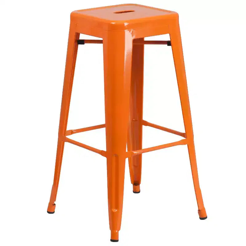 Flash Furniture Set Tavolo da Bar Rotondo 30" in Metallo per Interni-Esterni di Grado Commerciale con 2 Sgabelli Senza Schienale con Seduta Quadrata