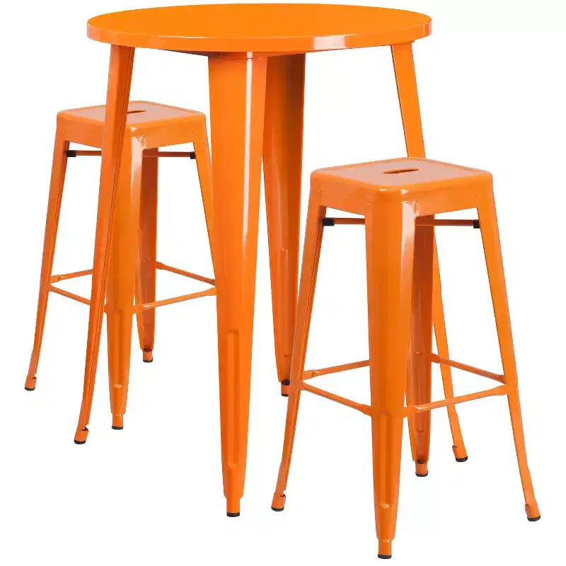 Flash Furniture Set Tavolo da Bar Rotondo 30" in Metallo per Interni-Esterni di Grado Commerciale con 2 Sgabelli Senza Schienale con Seduta Quadrata