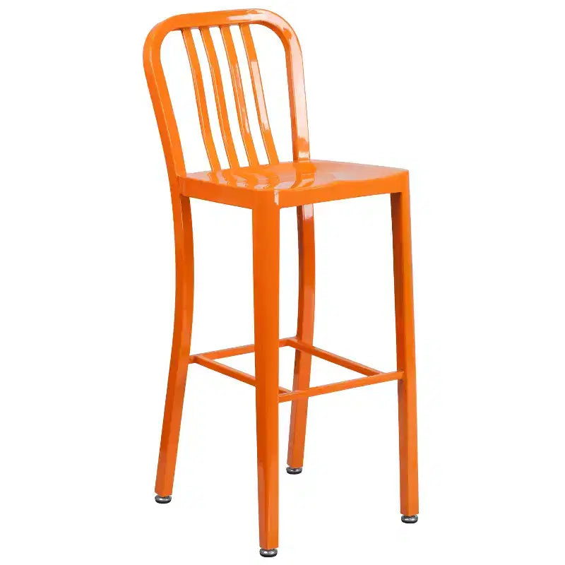 Flash Furniture Set Tavolo da Bar Rotondo in Metallo da 30 per Interni/Esterni di Grado Commerciale con 2 Sgabelli con Schienale a Doghe Verticali