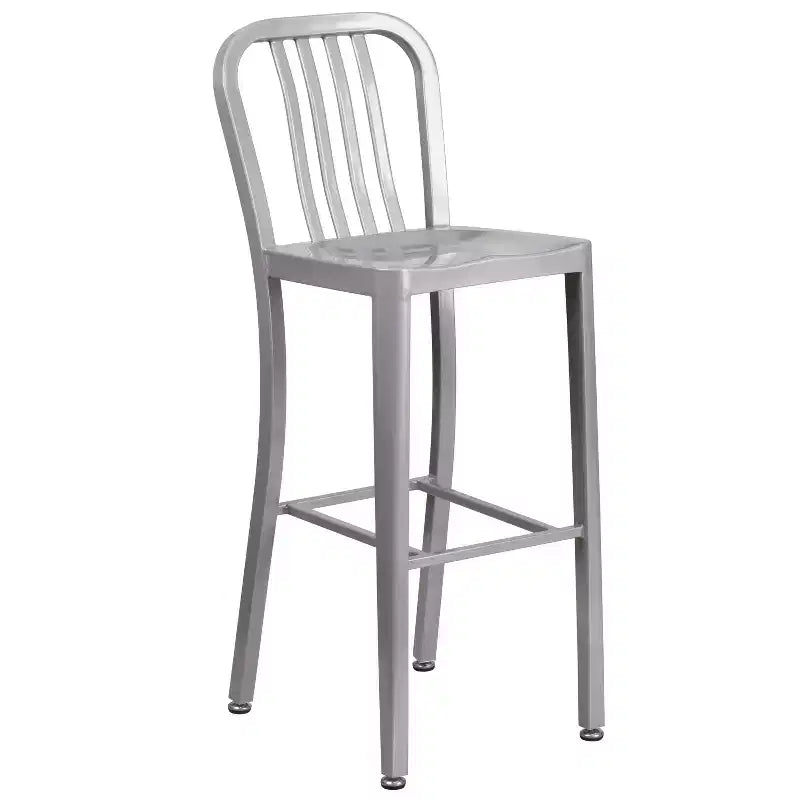 Flash Furniture Set Tavolo da Bar Rotondo in Metallo da 30 per Interni/Esterni di Grado Commerciale con 2 Sgabelli con Schienale a Doghe Verticali