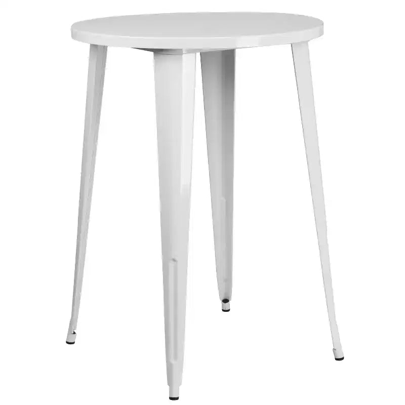 Flash Furniture Set Tavolo da Bar Rotondo in Metallo da 30 per Interni/Esterni di Grado Commerciale con 2 Sgabelli con Schienale a Doghe Verticali