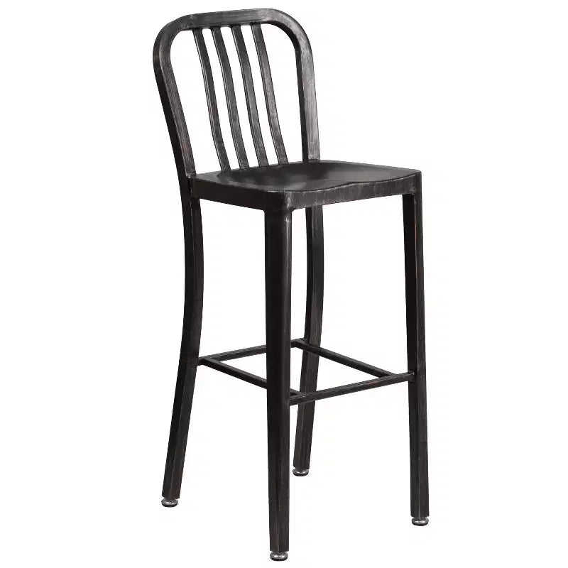 Flash Furniture Set Tavolo da Bar Rotondo in Metallo da 30 per Interni/Esterni di Grado Commerciale con 2 Sgabelli con Schienale a Doghe Verticali