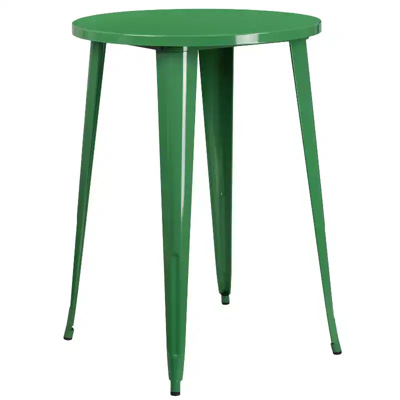 Flash Furniture Set Tavolo da Bar Rotondo in Metallo da 30 per Interni/Esterni di Grado Commerciale con 2 Sgabelli con Schienale a Doghe Verticali