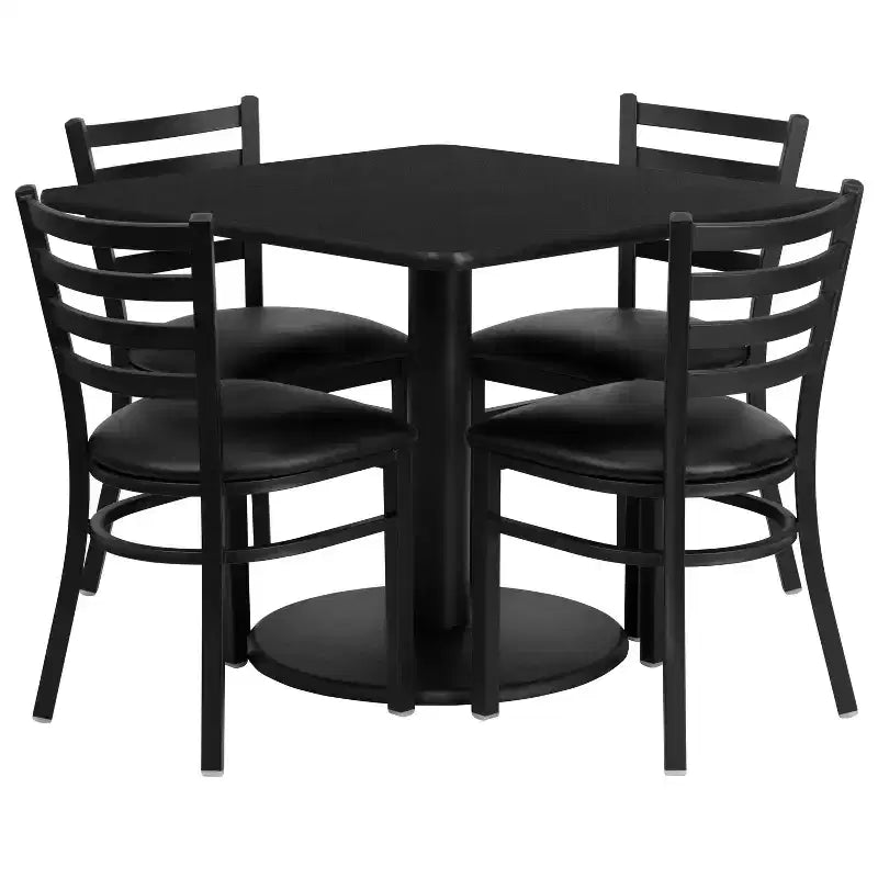 Set Tavolo Quadrato Laminato 36'' Flash Furniture con Base Rotonda e 4 Sedie in Metallo con Schienale a Scala