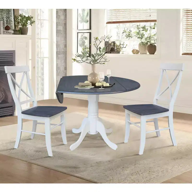 Tavolo con alette doppie Mase da 42" con 2 sedie a X - International Concepts