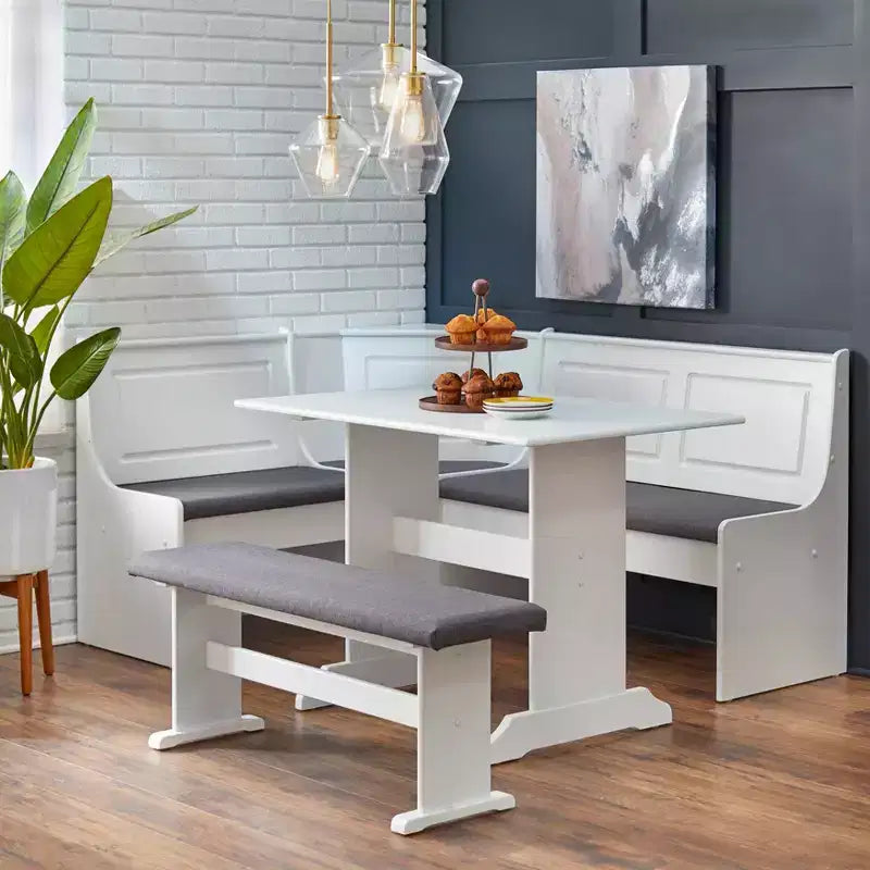 Set da pranzo con angolo colazione Buylateral 3 pezzi Polly Farmhouse imbottito in legno massello