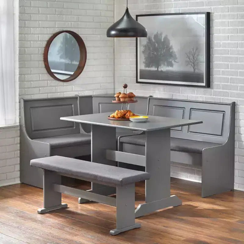 Set da pranzo con angolo colazione Buylateral 3 pezzi Polly Farmhouse imbottito in legno massello