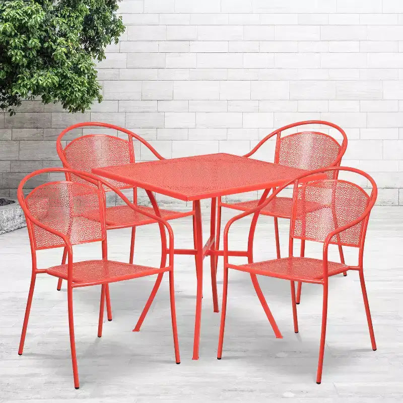 Flash Furniture Oia Set Tavolo da Patio Quadrato da 28 Pollici in Acciaio per Interni ed Esterni per Uso Commerciale con 4 Sedie con Schienale Rotondo